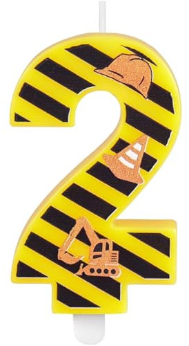 Zolunu Construction Theme Birthday Candle, Construction Birthday Cake Toppers for Boys, Number 2 Candle, Yellow Black Stripes Birthday Candle for Themed Birthday Party Decoration Supplies Favors Gifts