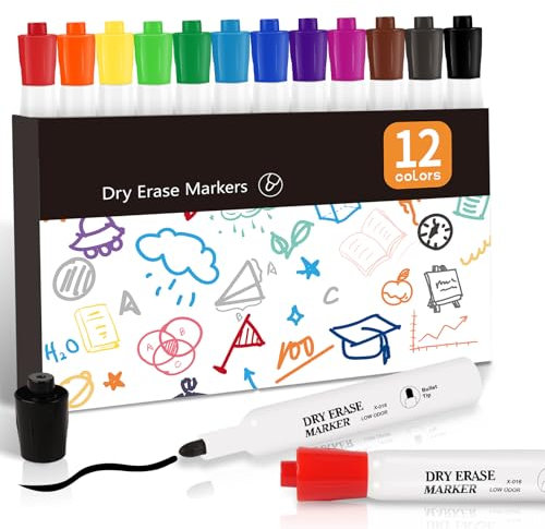 colpart 12 Farben Whiteboard Marker Set - Feine Spitze, Abwischbar für Schule, Büro & Kühlschrank, Bunte Whiteboard Marker für Vielseitigen Einsatz
