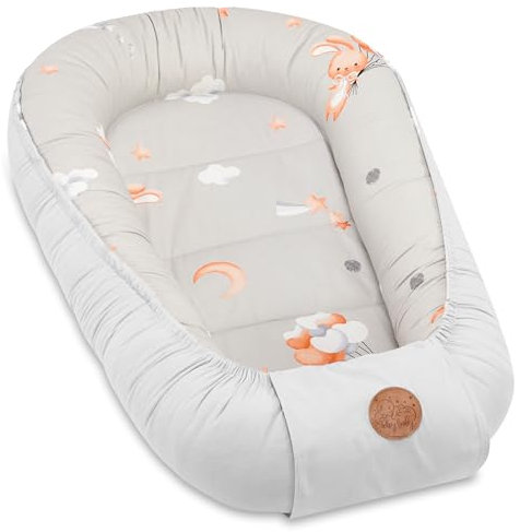 Babynest babynestchen neugeborene mit tragegriff 90 x 50 cm baby nestchen tragbar nest für bett kinder kuschelnest coccon für Jungen und Mädchen Kaninchen