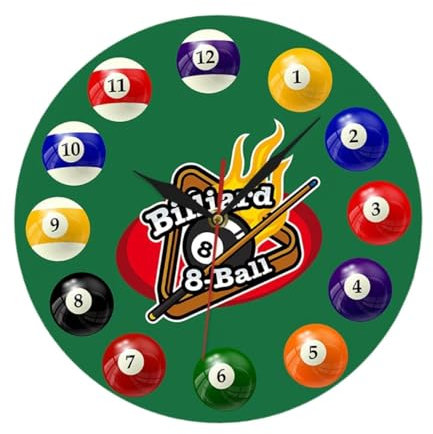 F Fityle Wanduhr, Billardtisch-Bälle, Sport, kreativ, leicht zu lesen, 12-Zoll-Billardkugeln für Bar, Küche, Büro, Hotels, dekorativ