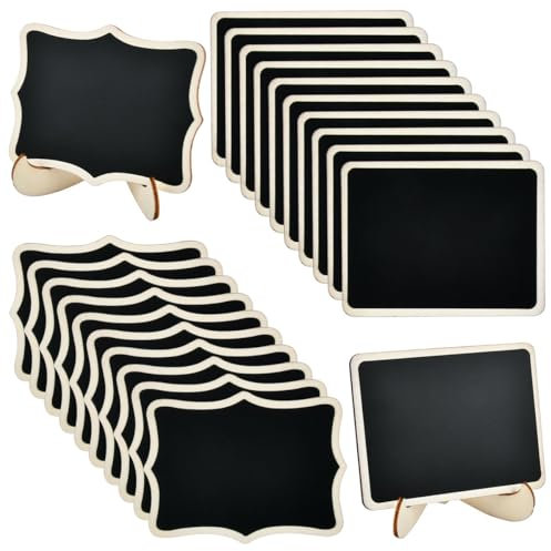 20 Stück Kreidetafel Klein mit Ständer,Mini Kreidetafel Klein mit Löschbar Kreidemarker,Kleine Tafeln zum Beschriften,Kleine Tafel Holzschilder für Platzkarten Hochzeit,Preisschilder Buffet Schilder