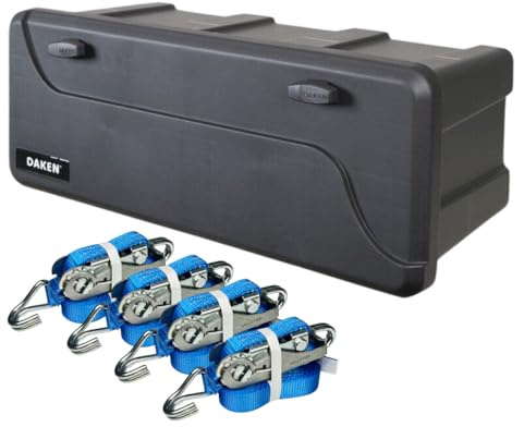 LOADCARE Sécurisation de chargement pour voiture fourgonnette caisse de remorque boîte de timon étanche avec accessoires 750x300x355 (avec 4 x sangles à cliquet 2 pièces)