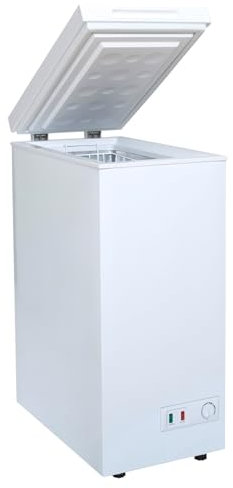 SIA CHF60W/F White Chest Freezer with Removable Wire Basket, 51L Slimline Compact Freestanding Freezer, 35.5cm Wide, Adjustable Temperature Control