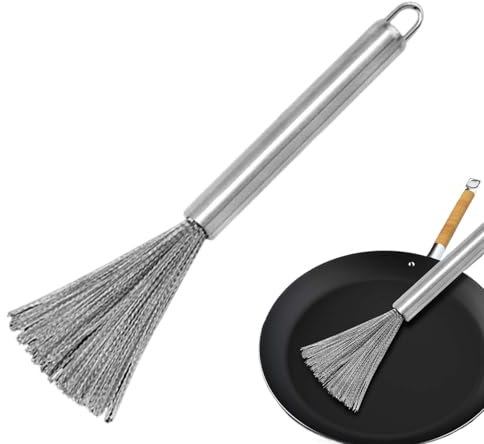 2 Stück Topfbürste aus Edelstahl mit langem Griff, Metallschrubber mit Griff, Edelstahl-Topfwaschbürste, Küchenreinigungstopfwerkzeuge für Topfbürsten