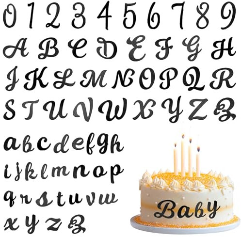 64Pcs Buchstaben für Torte Tortendeko Gold, Cake Topper Personalisiert Kuchen Deko, Tortendeko Name A-Z Alphabet DIY Set für Geburtstag, Babyparty, Jubiläen, Hochzeit(Schwarz)