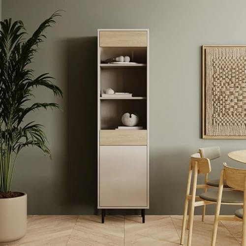 Weno Mobel Küchenschrank 190 cm Hoch | Regal mit Türen | Vitrinenschrank für Geschirr Bücher und Deko | Wohnzimmerschrank mit Glastüren | Schrank für Küche Wohnzimmer oder Esszimmer