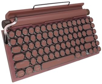 Adventurers Retro Typewriter - Style Mechanical Keyboard – 83 Keys,75% Compact Layout,Bluetooth 5.0 and Wired, Hot - Swappable Blue Switch, White Backlit, for Windows/Mac/iPad/PC/Laptop (Rosewood Red)