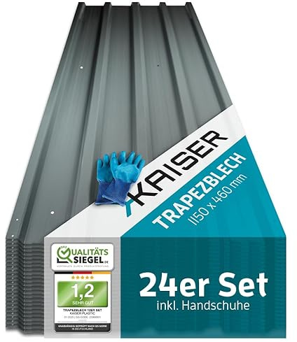 KAISER® Trapezblech 24er Set – Profilblech 115x46 cm (12,7m²) anthrazit – Dachplatten verzinkt aus Metall & Stahlblech – für Carport, Dach, Garage, Geräteschuppen, Wandverkleidung, Überdachung