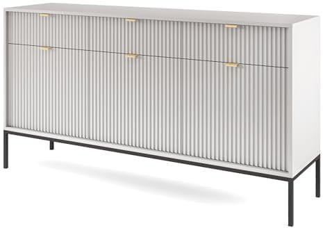 Kommode NANAIMO KSZ154 H2 R3 Grau 154x83x39 cm | Kommode NANAIMO KSZ154 - Grau - Goldene Griffe - 3 Schubladen - Breite 154 cm, Höhe 83 cm, Tiefe 39 cm