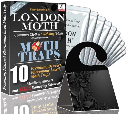 LONDON MOTH KILLER 10 (TEN) Premium Sticky Pheromone Moth Traps for the Common Clothes Moth and Similar Variants, for Wardrobes, Clothes and Carpets. inc. eBook (Discreet London Moth)