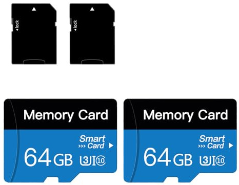 2er-Packung 64GB MicroSD Speicherkarte, Micro SD-Karte mit Adapter, Klasse 10, UHS-I, A1, für Smartphone, Drohne, Dashcam [64GB*2]
