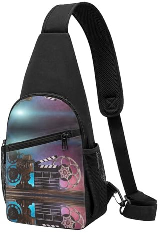 Movies Clapperboard Casual Sling Bag Crossbody Schultertasche, strapazierfähiges Polyester, Brusttasche mit mehreren Taschen und Schlüsselhalter, verstellbarer Riemen für Damen und Herren