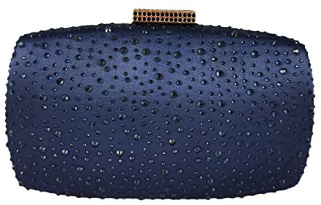 Boutique De FGG Borse da Sera per Donne Pochette e Clutch di Cristallo Borse da Sposa con Strass Minaudiere in Diamanti, Piccolo, Blu Marino
