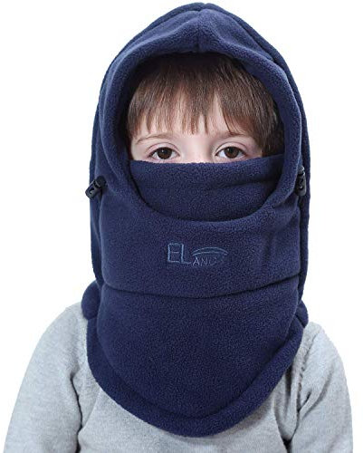 VSREI Bonnet Enfant Chapeau Ski Écharpe d'hiver Cagoule Doublure Cotton Doux, 5 en 1 Ajustable Epais Elastique Cache Oreilles pour Garçon Fille en Plein Air Quotidien (3-14ans) (Bleu foncé)
