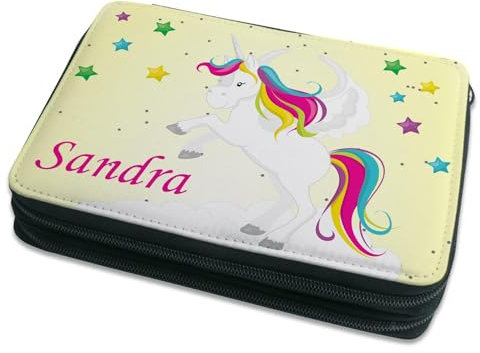 CreaDesign Kinder Federmäppchen mit (Wunsch) Namen, einzigartige Federtasche durch Personalisierung, Schulmäppchen - Motiv Pegasus