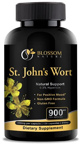 St Johns Wort 900mg-Mood Support Supplement*-Calm Supplements*-120 Vegetable St Johns Wort Capsules(2 Month Supply),450mg of Vegan, Non-GMO St. John's Wort (Hypericum Perforatum),0.3%Hypericin per Cap