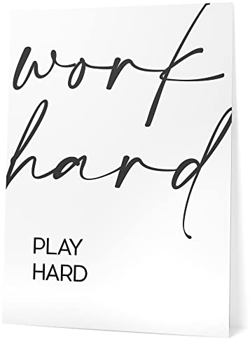 Papierschmiede® Typografie Poster, Work Hard, Play Hard (elegant), 40x60 cm, Wanddeko Büro, Küche, Wohnzimmer, schwarz-weiß Bild mit Spruch OHNE Rahmen