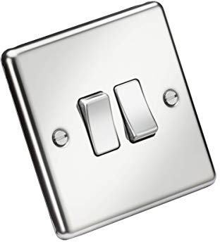 Knightsbridge CL3PC 10AX 2G 2 Way Plate Switch - Rounded Edge Polished Chrome