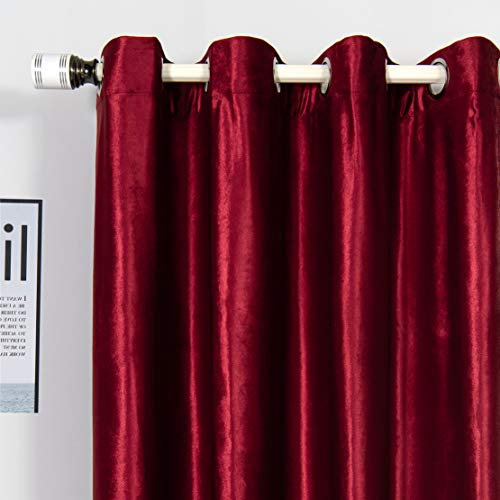 MYRU 1 Pair Velvet Curtains Eyelet Room Drakening Curtains for Bedroom and Living Room (Burgundy Red, 2 x 66x90 Inch)