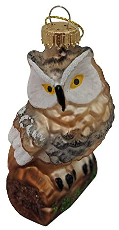 Christmas By Krebs Baumschmuck aus mundgeblasenem Glas, 11,4 cm, Eule auf Holzscheit