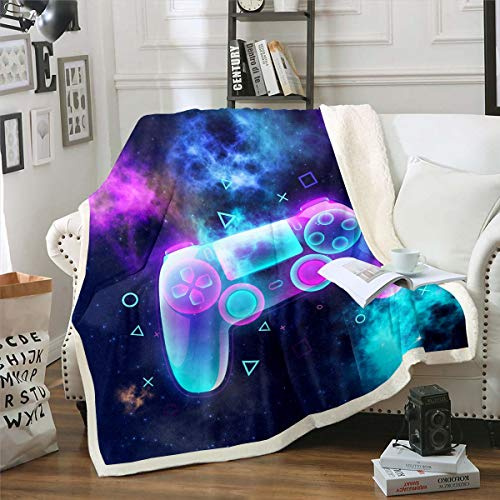 Tbrand Jungen Gamepad Decke Videospiel Wohndecke für Kinder Modern Gamer Controller Kuscheldecke 130x150cm Galaxis Geometrisch Drucken Dekor für Couch Flanell Fleecedecke