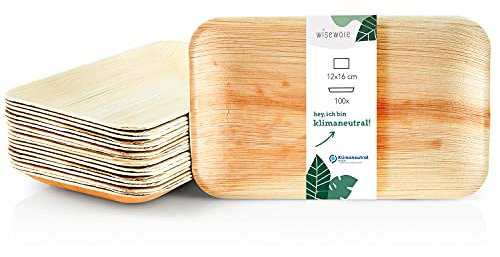 Wiseware Palmblatt Teller - 100 Stück Einwegteller rechteckig 12 x 16 cm - biologisch abbaubares Palmblattgeschirr - kompostierbares Partygeschirr - Bio Einweggeschirr