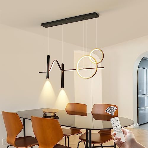 Eiinee - Lámpara colgante LED moderna, lámpara LED creativa regulable de onda lineal, lámpara colgante LED para comedor, cocina, isla, sala de estar, área de desayuno (45 W, negro y dorado)