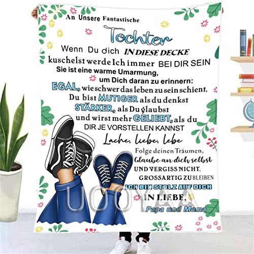 UOOYAA Kuscheldecke, personalisierte Decke,Meine Tochter von Mama und Papa,Eltern für Tochter, deutsche Nachricht, Briefdecke, positive Ermutigung, Decke für TV, Decken, Geschenk, Eltern für Toc