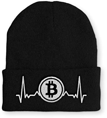 tshirtladen Heartbeat Bitcoin Krypto Herzschlag Mütze Beanie für den Kryptofan, Farbe: Black