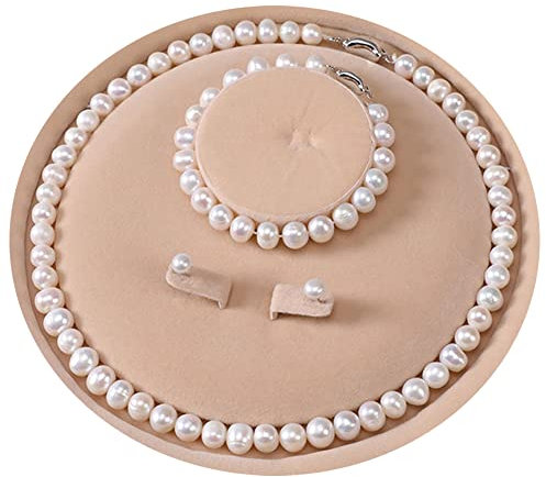 YONGMAN Süßwasser-Zuchtperlen-Schmuckset für Damen mit Halskette, atemberaubendem Armband und Ohrsteckern, necklace:20 ,bracelet :8, Sterling-Silber, Perle