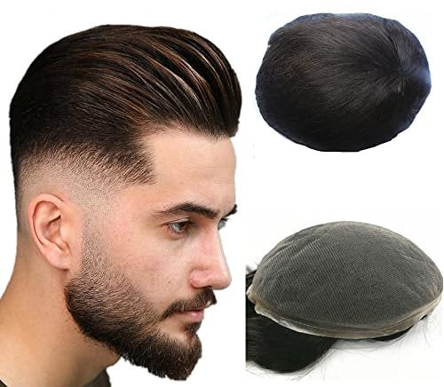 NLW Real Hairs Men’s Toupee, 100% Natural Human Hair Replacement System Medium Density, Breathable French Lace Wig Piece 8 * 10 Inches (#2 Deep Brown)