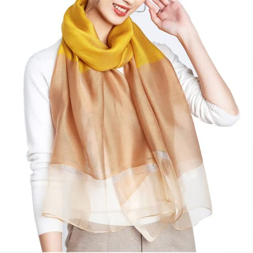 WINCESS YU einfarbiger Maulbeerseide-Schal für Damen, weiche Decke, Schal, Strand-Gaze-Schals und Wraps für alle Jahreszeiten, Gelb und Kamel, Einheitsgröße
