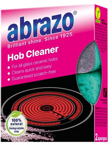 abrazo hob cleaner glass ceramic, induction hob cleaner, 2 sponges with natural soap clean your cooktop scratch-free, extra strong for everyday use