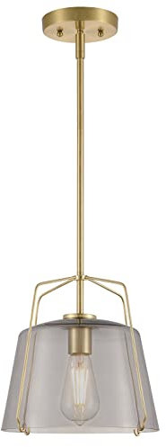 Westinghouse Lighting 6125140 Traditionelle einflammige Pendelleuchte Hallein Innenbereiche, Ausführung in champagnerfarbenem Messing, rauchgraues Glas, Champagnerfarbenes Messing