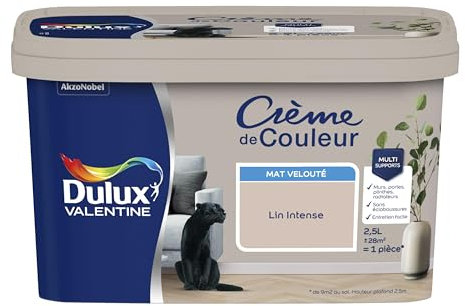 Dulux Valentine Crème de Couleur - Peinture multi-supports intérieure - Mat Lin Intense 2,5 L