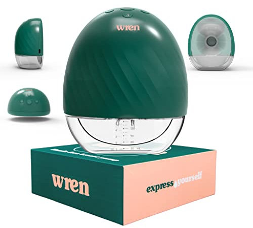 Handsfree Electric Breast Pump by Wren | Wearable Portable Breastpump | Wireless & Rechargeable | Low Noise & Discreet | 2 Modes, 5 Levels | Available in White & Royal Green