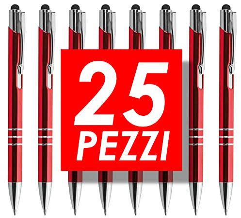 GFD - Penna Chrome a sfera personalizzata con gommino per Touch Screen - Meccanismo a scatto e corpo in allumino - Colore Rosso - Quantità: 25 pezzi - Made in Italy