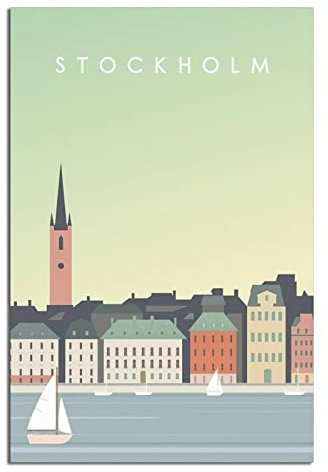 YONGCAI Stockholm Schweden Skyline Vintage Reise Poster Leinwand Wand Home Room Decor Kunst Poster Malerei Bild Druck Geschenk Poster