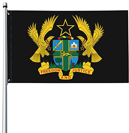 Wappen von Ghana Flagge 9,1 x 1,5 m – UV-beständig – Gartenflagge im Freien mit Ösen