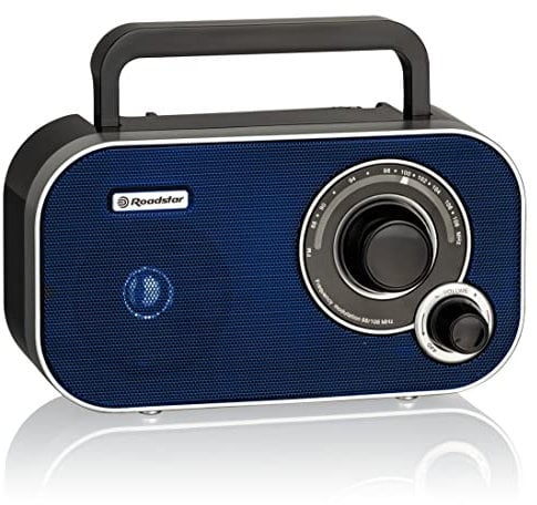 Roadstar TRA-2235BL Radio Portable FM Analogique, sur Secteur/à Piles, Prise pour Casque, Petit Transistor Léger pour la Maison et la Cuisine, Haut-Parleur de 6,4 W, Excellente Réception, Bleu