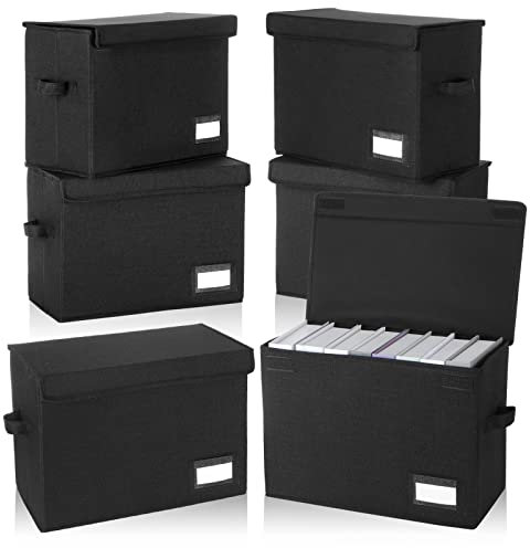 Chuangdi 6 Pcs Comic Book Storage Boxes, Back to School Collapsible Comic Short Box Case with Lid, 15.8 x 7.9 x 11.4 Inch Book Bin Container Holds 150 Comics(Black)