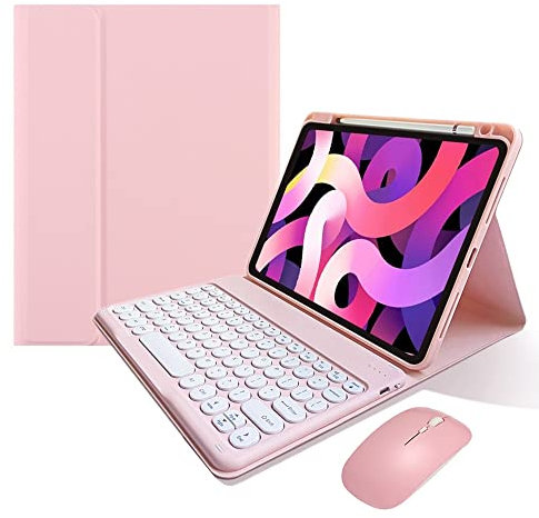 KMXDD iPad 9th 8th 7th Generation Keyboard Case with Bluetooth Mouse Round Key Cute iPad Air 3rd Gen iPad Pro 10.5 Removable Color Keyboard Cover (Pink)