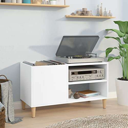 CIADAZ Armoire à disques blanc 84,5x38x48 cm bois d'ingénierie,Chaine Hifi Avec Platine Vinyle,Player Boite,Rangement Disque Vinyle
