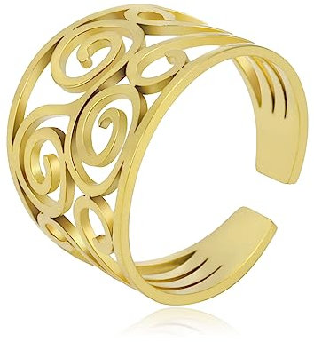 TEAMER Resizable Triskele Ring Edelstahl Heilige Geometrie Magisches Hexagramm Talisman Amulett Schmuck Für Frauen Mädchen (Triskele - Stil 3 - Gold)