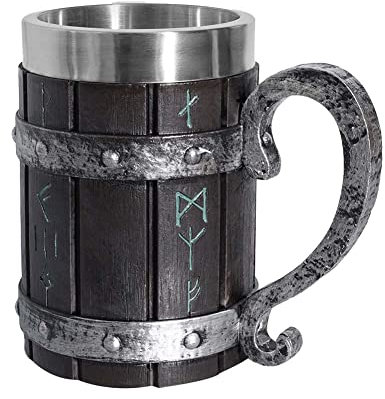 Gehanico Jarra de cerveza vikinga con runa para hombre, taza de resina de acero inoxidable, taza gótica, regalos vikingos, decoración nórdica, regalo para hombres, adecuado para vacaciones especiales