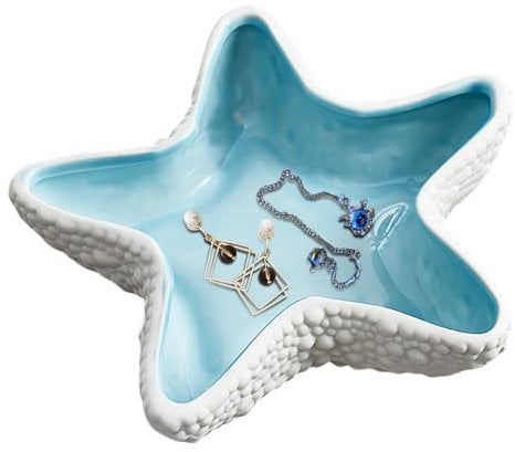 Nizirioo Cuenco de cerámica para joyas, diseño de estrella de mar, bandeja decorativa multifuncional, plato de cena, organizador, decoración del hogar, regalo de boda