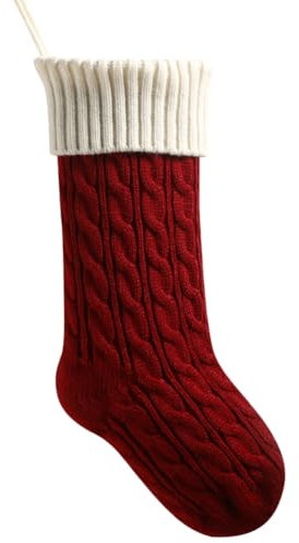 meioro 46cm Große Weihnachtsstrumpf, Kabel Gestrickt Nikolausstrumpf für Kinder, Klassische Weihnachtsstrümpfe Kamin Hängende Strümpfe für Familie Urlaub Party Dekorationen (Top White+Bottom Red)
