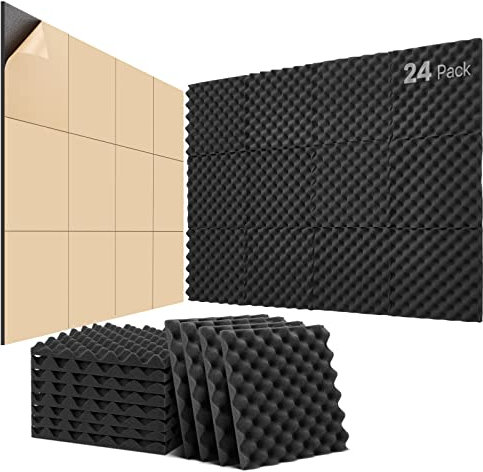 Akustikschaumstoff Selbstklebend, 24 Stück Schallabsorber, 30 X 30 X 2.5cm, Schalldämmung, Schallschutz, Acoustic Panel für Gaming Deko, Podcast, Studio, Akustikplatten