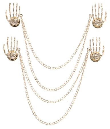 ECSiNG 2 Stück Totenkopf Kragen Pin Clips mit Kette Anstecknadel Kettennadel Horror-Skelett-Brosche, Freund, Jungen, Männer, Freunde zum Tragen auf Partys, Gold