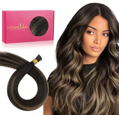 WENNALIFE I Tip Extensions Echthaar, 50g 100s 35CM Balayage Dunkel Braun to Chestnut Braun Hair Extensions Bonding Echthaar Extensions Professionelle Haarverlängerung Real Human Hair Extentions